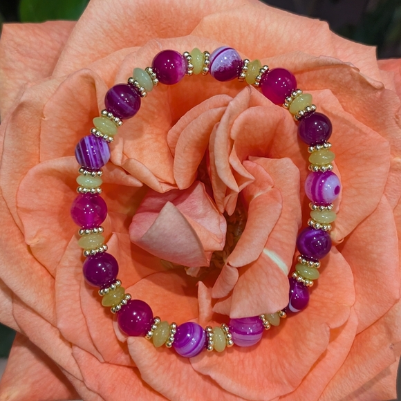 Striped Agate/Lemon Jade Bracelet - Picture 8 of 11